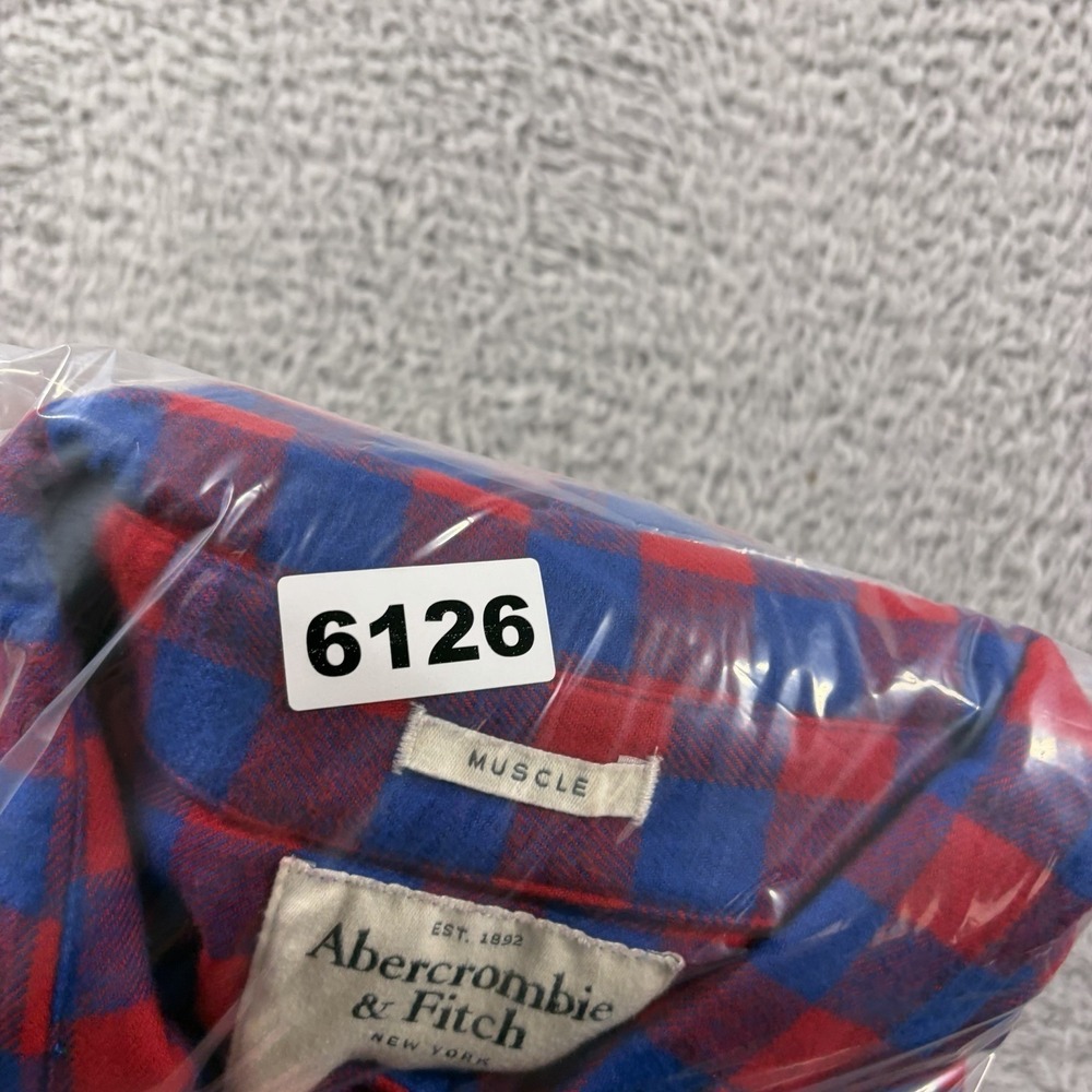 Abercrombie & Fitch Flannel Shirt Mens Large Blue Red Plaid Heavyweight Muscle - Picture 7 of 7